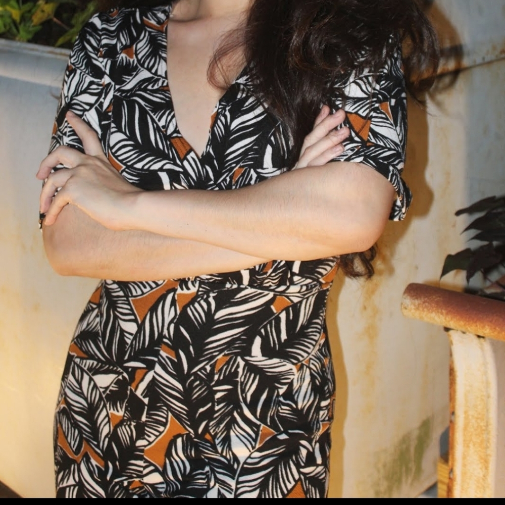 Leaf Print Jumpsuit in Black and Orange
